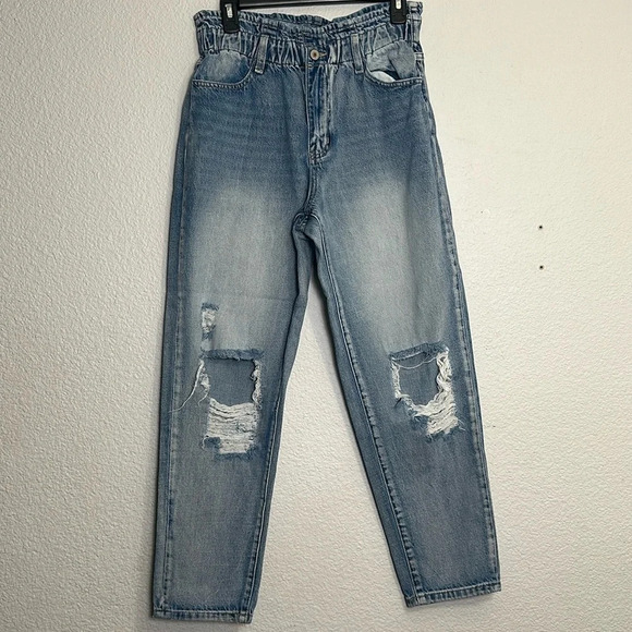 KanCan Distressed High Waist Scrunch Waist Denim Jeans Womens Size Large - Picture 1 of 11